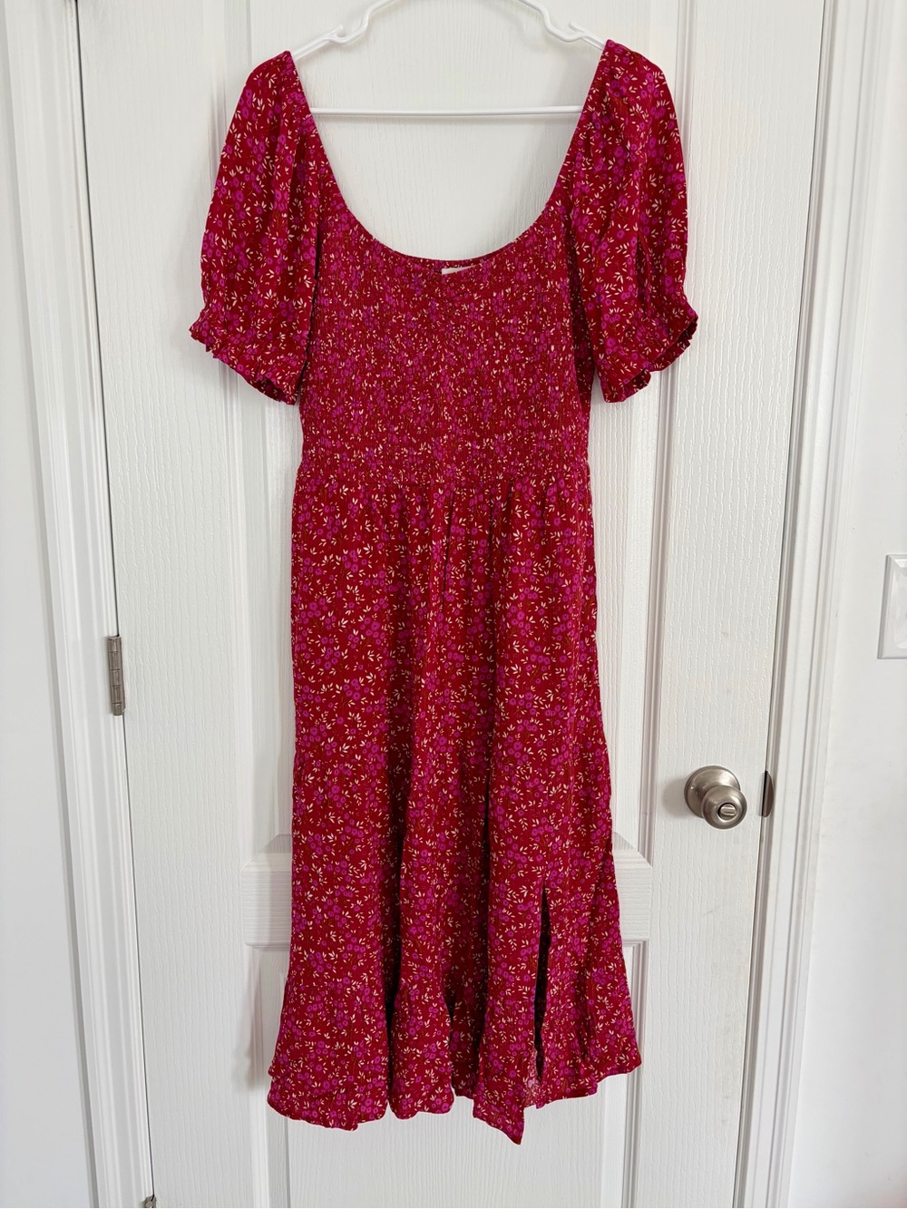 Market & Spruce Raspberry Floral Smocked Midi Dress